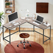 L-Shaped Computer Desk – Wood and Metal – Greige and Black – Industrial Design, Space-Saving, Easy Assembly