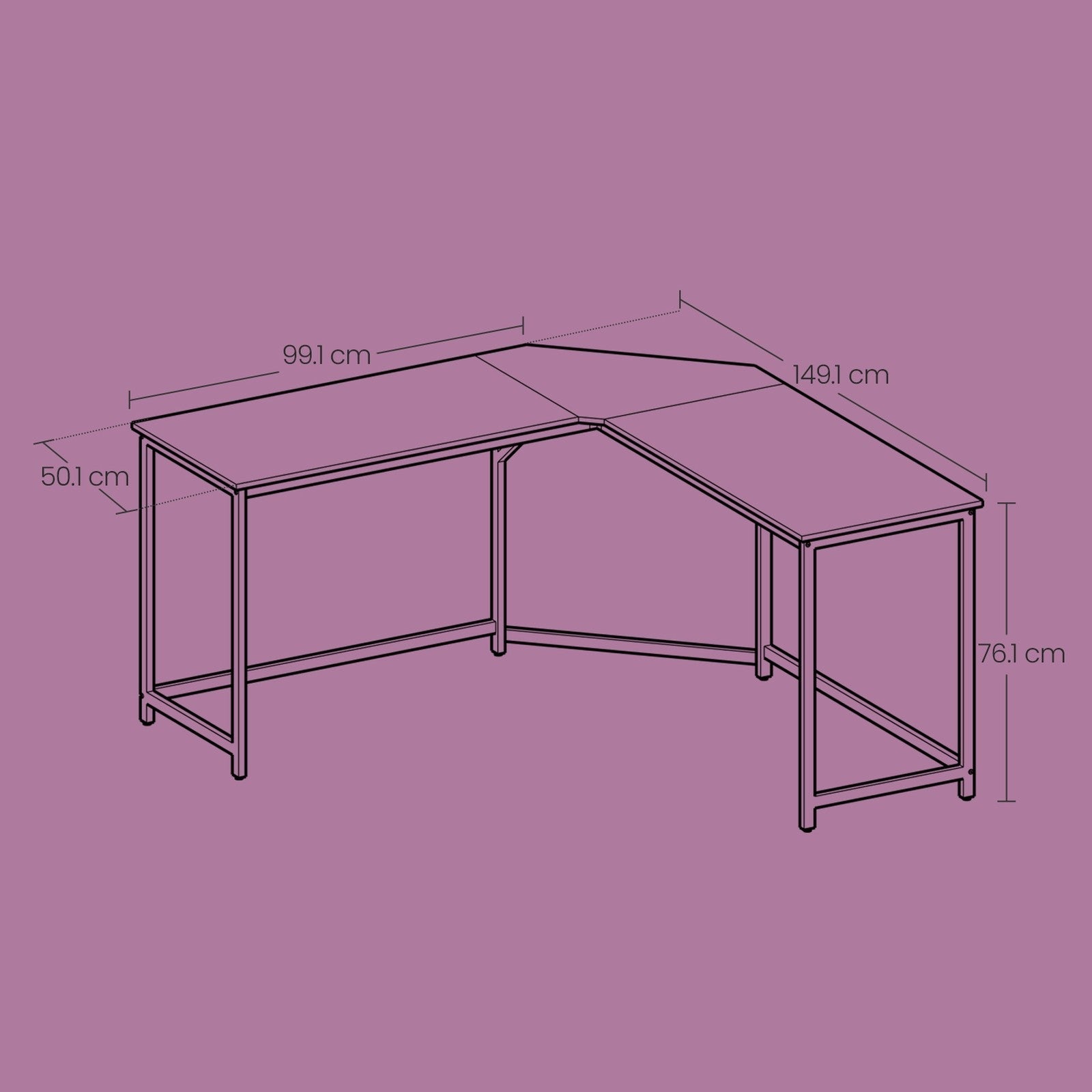 L-Shaped Computer Desk – Wood and Metal – Greige and Black – Industrial Design, Space-Saving, Easy Assembly