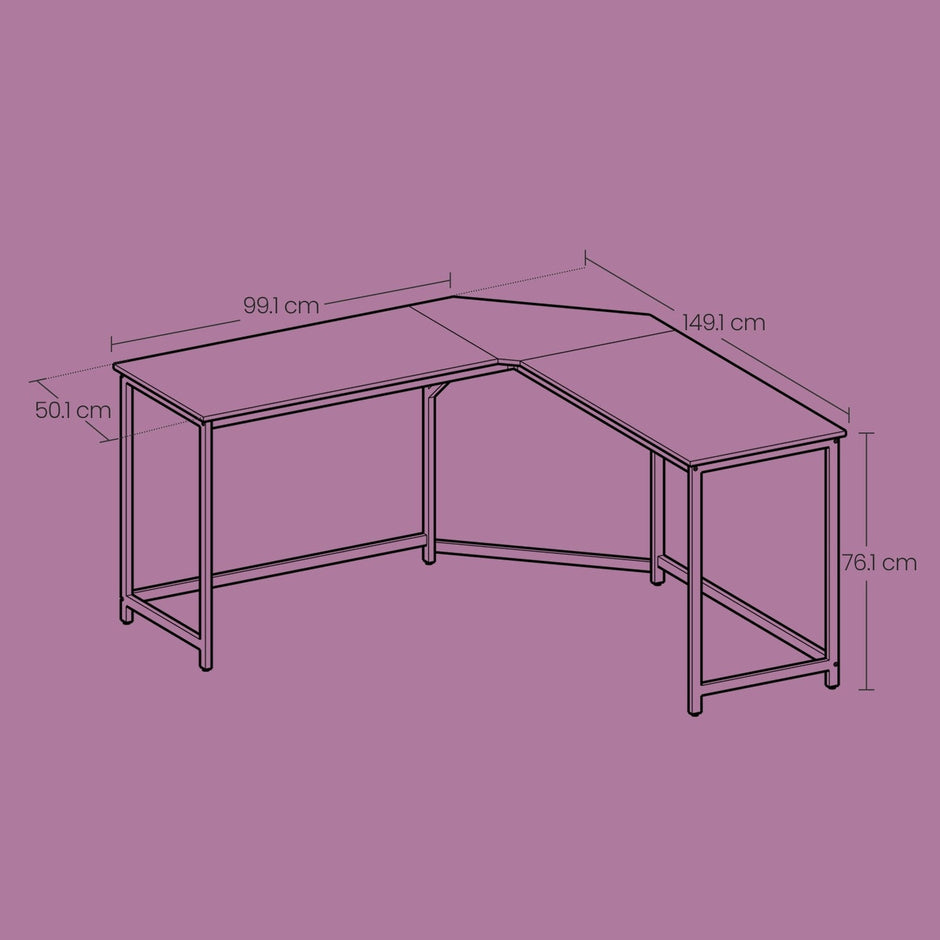 L-Shaped Computer Desk – Wood and Metal – Greige and Black – Industrial Design, Space-Saving, Easy Assembly