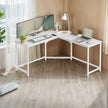 L-Shaped Corner Desk – Wood and Metal – Greige and Black – Space-Saving Design