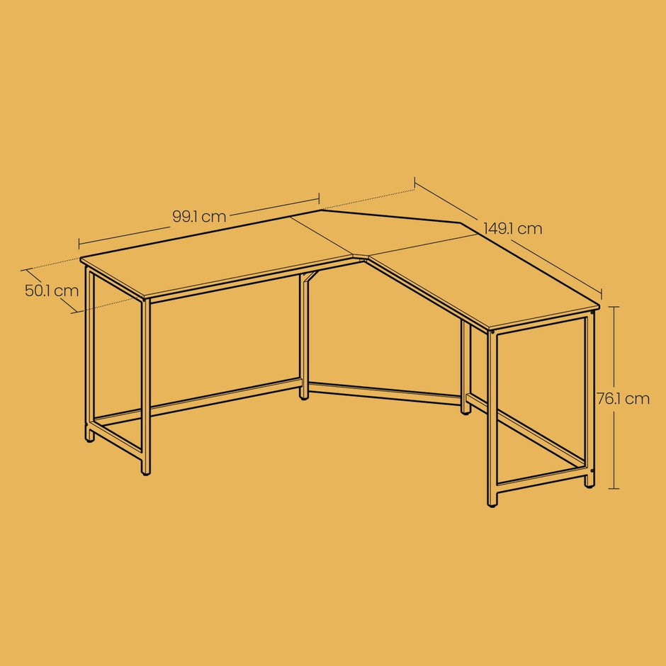 L-Shaped Corner Desk – Wood and Metal – Greige and Black – Space-Saving Design