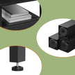 Gaming Corner Desk – MDF – Ebony Black – Built-In Power Outlets and LED Lights, Monitor Shelf, Fabric Drawers