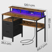 Computer Desk – Wood – Ebony Black – Built-In Power Outlets with Monitor Stand and LED Lighting