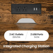 Computer Desk – Wood – Ebony Black – Built-In Power Outlets with Monitor Stand and LED Lighting