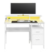 Computer Desk – Wood – Ebony Black – Built-In Power Outlets with Monitor Stand and LED Lighting