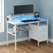 Computer Desk – Wood – Ebony Black – Built-In Power Outlets with Monitor Stand and LED Lighting