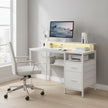 Computer Desk – Wood – Ebony Black – Built-In Power Outlets with Monitor Stand and LED Lighting