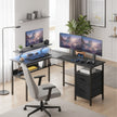 L-Shaped Corner Desk – Wood – Modern Finish – Includes Power Outlets and Monitor Shelf