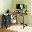 Corner Computer Desk – Wood – Brown – L-Shaped with Monitor Stand and Adjustable Shelf