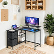 Corner Computer Desk – Wood – Black – L-Shaped with Adjustable Shelf and 2 Drawers