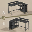 Corner Computer Desk – Wood – Black – L-Shaped with Adjustable Shelf and 2 Drawers