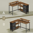 Corner Computer Desk – Wood – Brown – L-Shaped, Adjustable Shelf, 2 Spacious Drawers