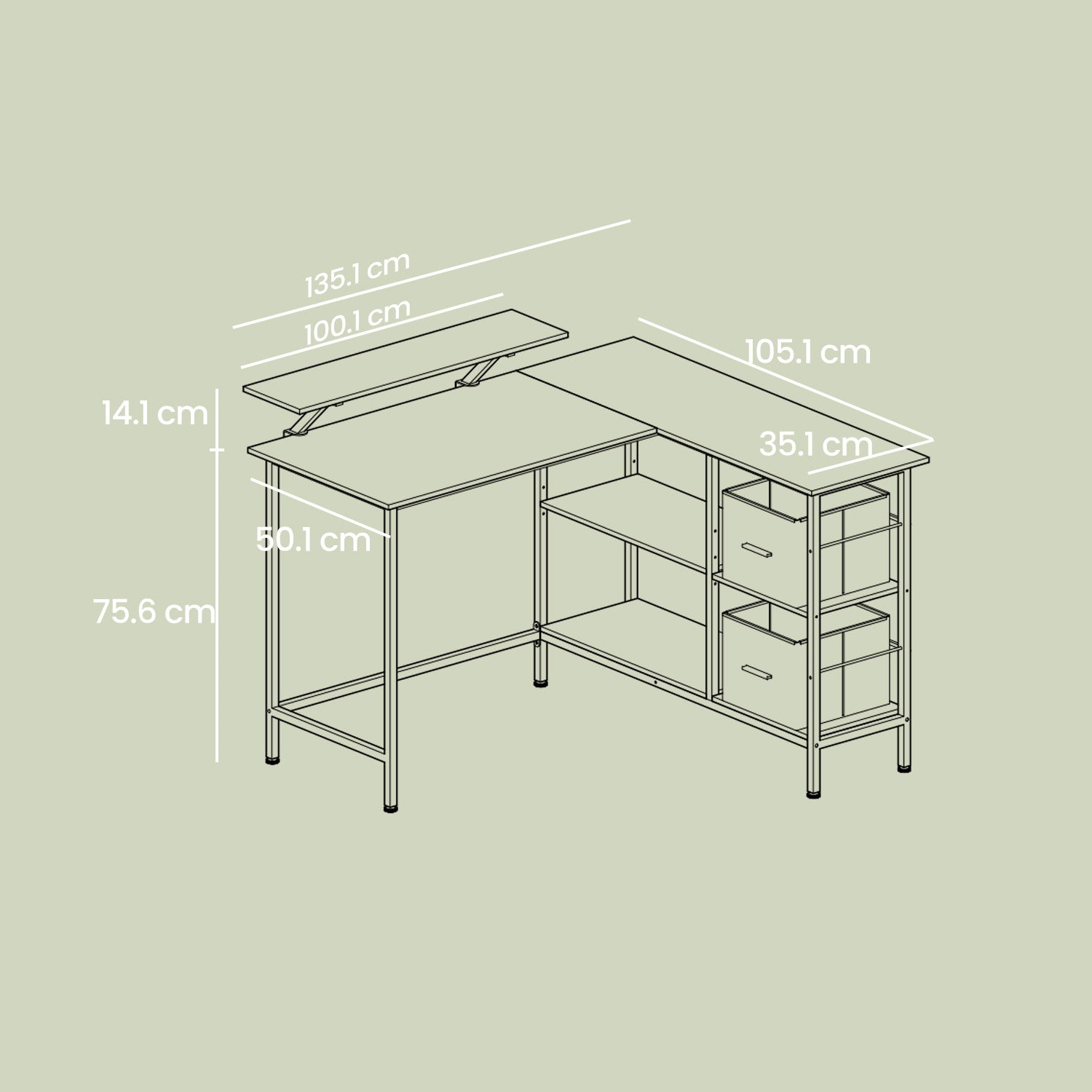 Corner Computer Desk – Wood – Brown – L-Shaped, Adjustable Shelf, 2 Spacious Drawers