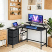L-Shaped Gaming Desk – Wood – Black – Features Monitor Stand, Drawers, and Adjustable Shelf