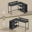 L-Shaped Gaming Desk – Wood – Black – Features Monitor Stand, Drawers, and Adjustable Shelf