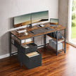 Office Computer Desk – Wood – Vintage – 3 Shelves, 2 Drawers, Adjustable Feet