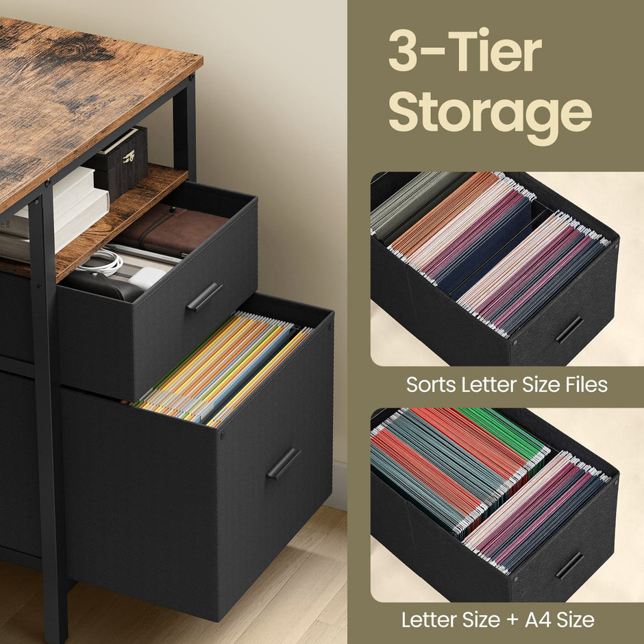 Office Computer Desk – Wood – Vintage – 3 Shelves, 2 Drawers, Adjustable Feet
