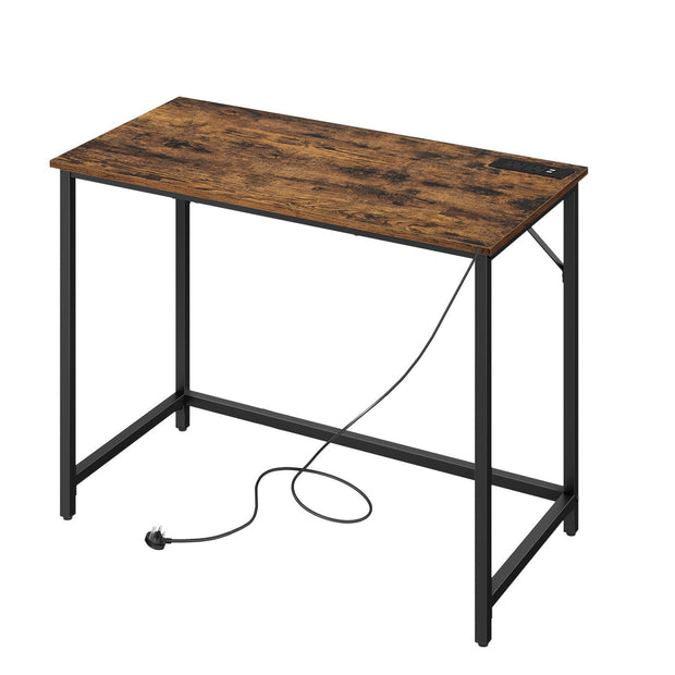Gaming Desk – Wood – Black – LED Lighting and Built-in Power Outlets
