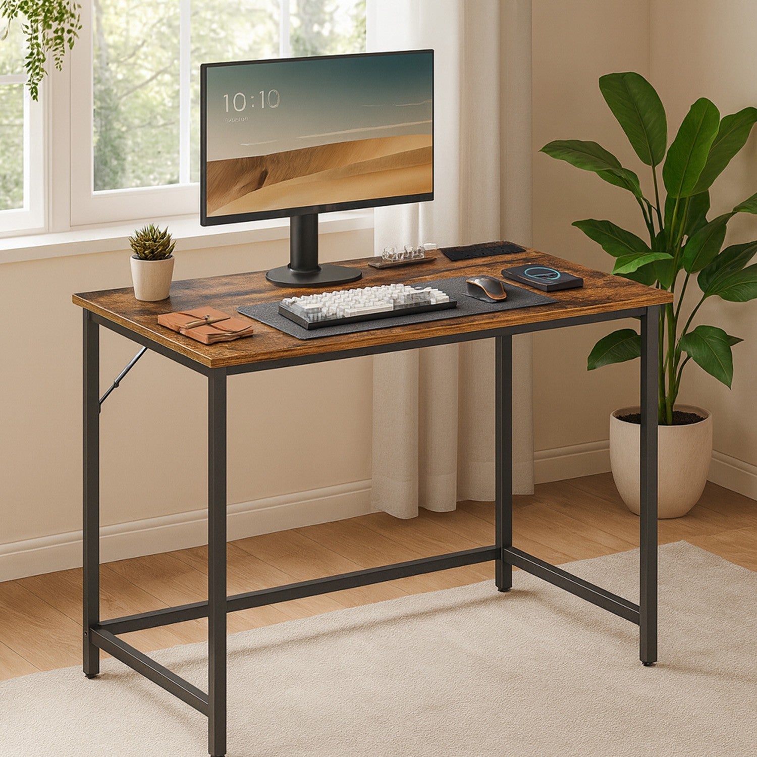 Gaming Desk – Wood – Black – LED Lighting and Built-in Power Outlets