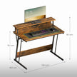 Gaming Desk – Wood – Black – Monitor Shelf and Built-In Power Outlets with LED Lights