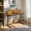 Gaming Desk – Wood – Black – Monitor Shelf and Built-In Power Outlets with LED Lights