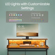 Gaming Desk – Wood – Black – Monitor Shelf and Built-In Power Outlets with LED Lights
