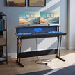 Computer Desk – Carbon Black – LED Lights – Built-In Power Outlets with Monitor Shelf