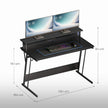 Computer Desk – Carbon Black – LED Lights – Built-In Power Outlets with Monitor Shelf