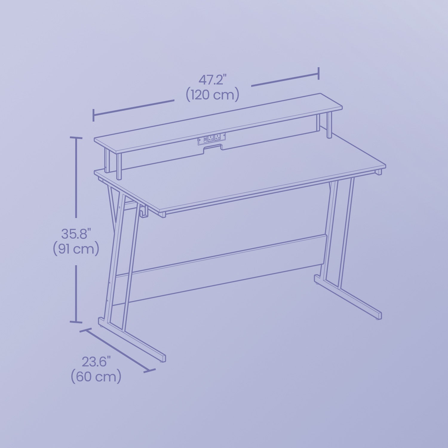 Gaming Desk – Engineered Wood – Black – Built-In Power Outlets and LED Lights with Monitor Shelf, 60 x 120 x 76 cm