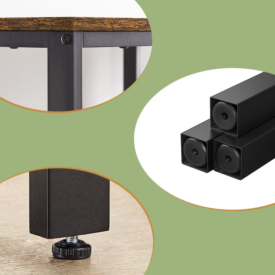Writing Desk – Metal Frame and Wood – Rustic Brown and Black – Two Shelves for Versatile Storage