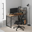 Writing Desk – Wood and Metal – Rustic Brown and Black – Stable with Storage Shelves