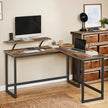 L-Shaped Corner Desk – Wood and Metal – Rustic Brown and Black – Space Saving Design with Monitor Stand