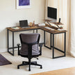 L-Shaped Corner Desk – Wood and Metal – Rustic Brown and Black – Space Saving Design with Monitor Stand