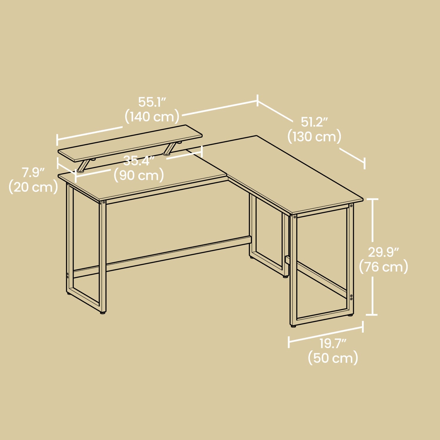 L-Shaped Corner Desk – Wood and Metal – Rustic Brown and Black – Space Saving Design with Monitor Stand