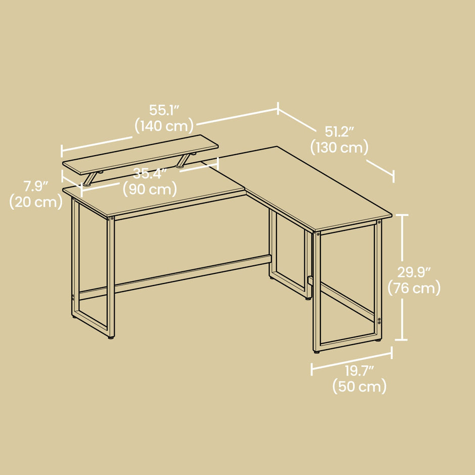 L-Shaped Corner Desk – Wood and Metal – Rustic Brown and Black – Space Saving Design with Monitor Stand