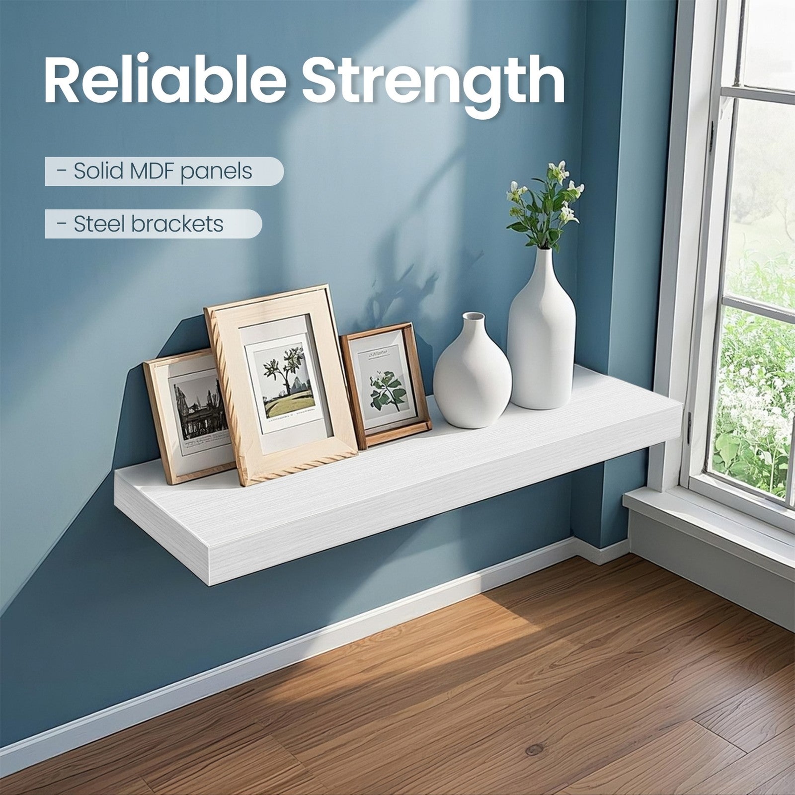 Floating Wall Shelf – Wood – Maple White – Versatile Display for Living Room and Bedroom