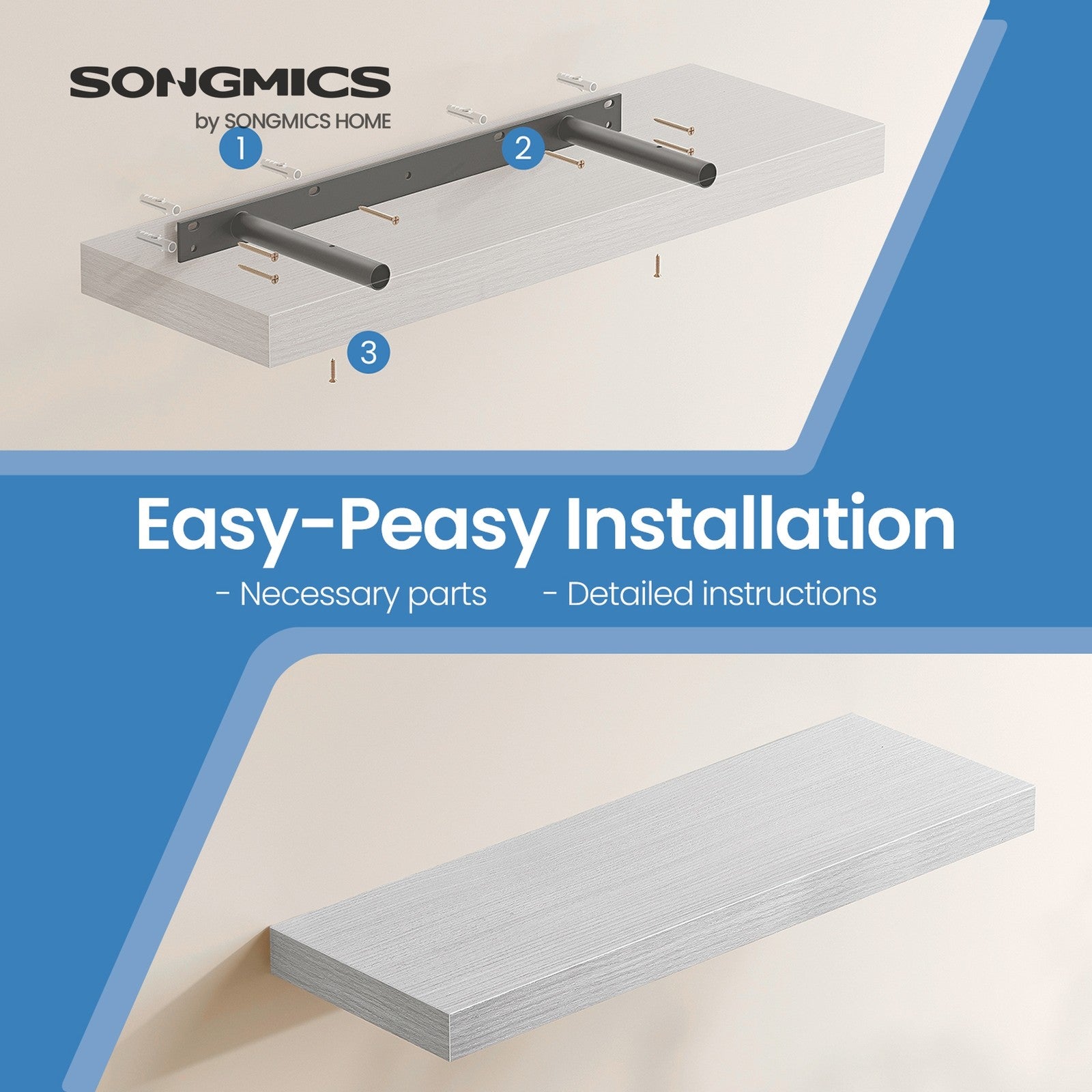 Floating Wall Shelf – Wood – Maple White – Versatile Display for Living Room and Bedroom