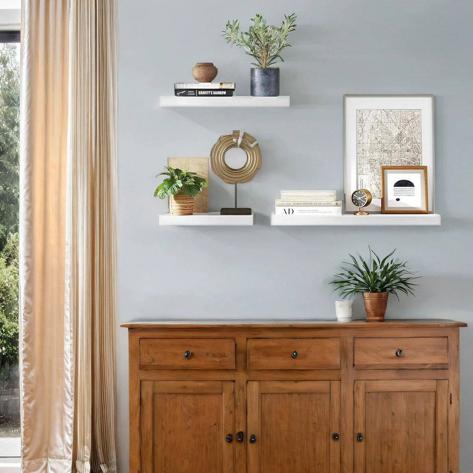 Floating Wall Shelf – Engineered Wood – Maple White – Versatile Display Solution for Living Room, Bedroom, Kitchen and Study