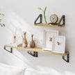 Wall Mounted Floating Shelves – Wood – Golden Oak and Matte Black – Set of 3 with Dual Mounting Options