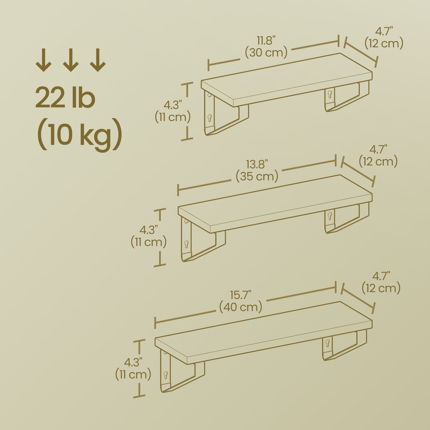Wall Mounted Floating Shelves – Wood – Golden Oak and Matte Black – Set of 3 with Dual Mounting Options
