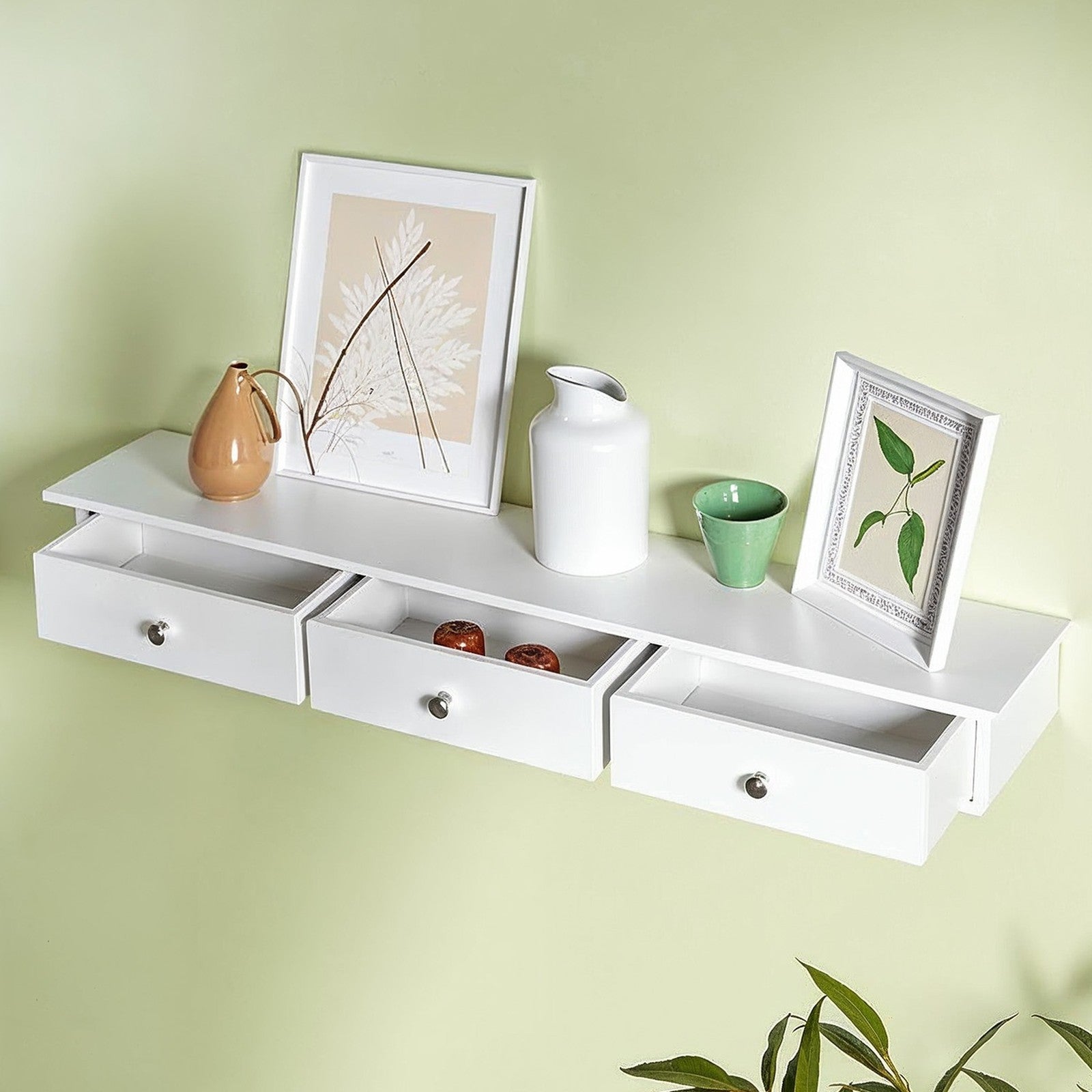 Floating Shelf – MDF – White – 3 Drawers with High Gloss Finish
