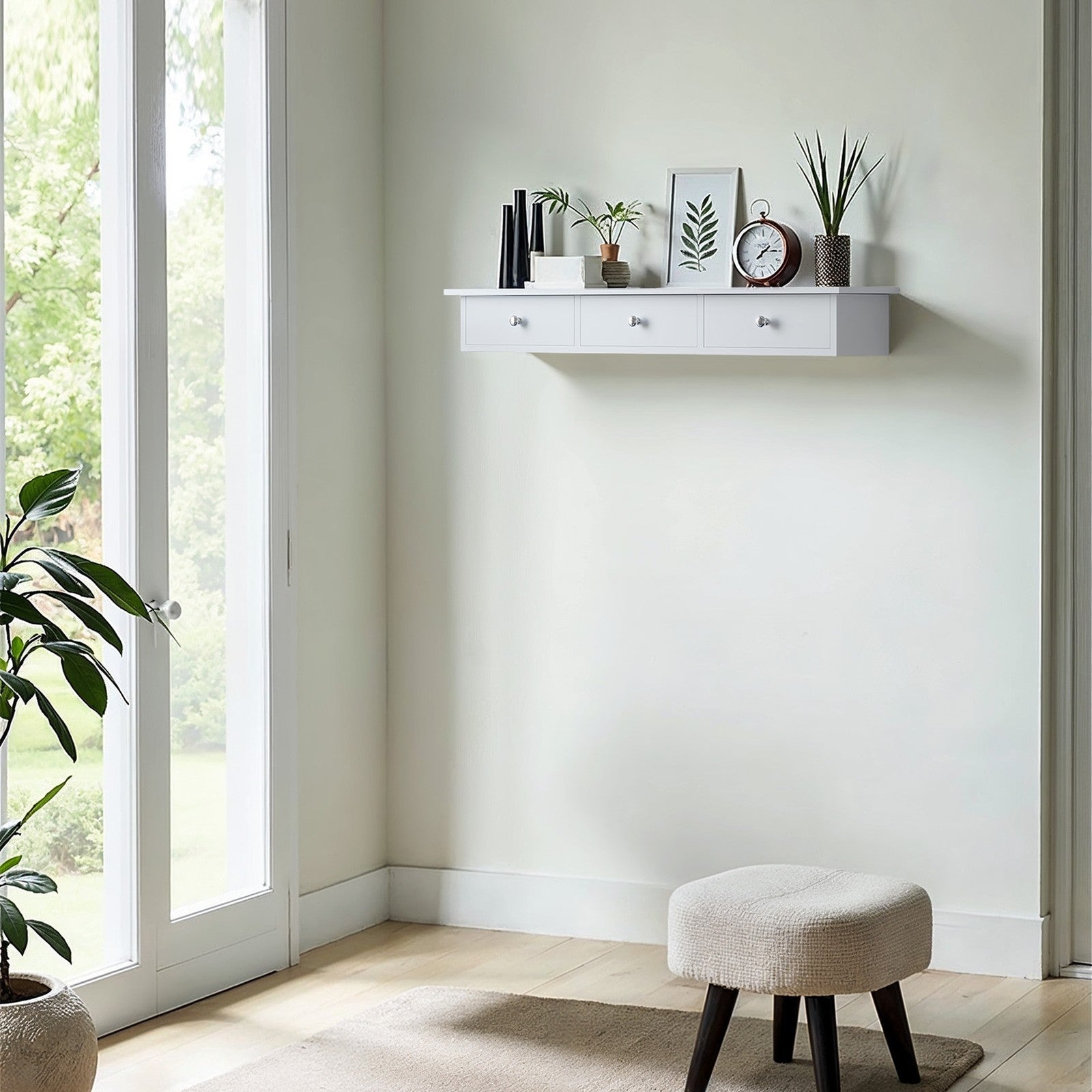 Floating Shelf – MDF – White – 3 Drawers with High Gloss Finish