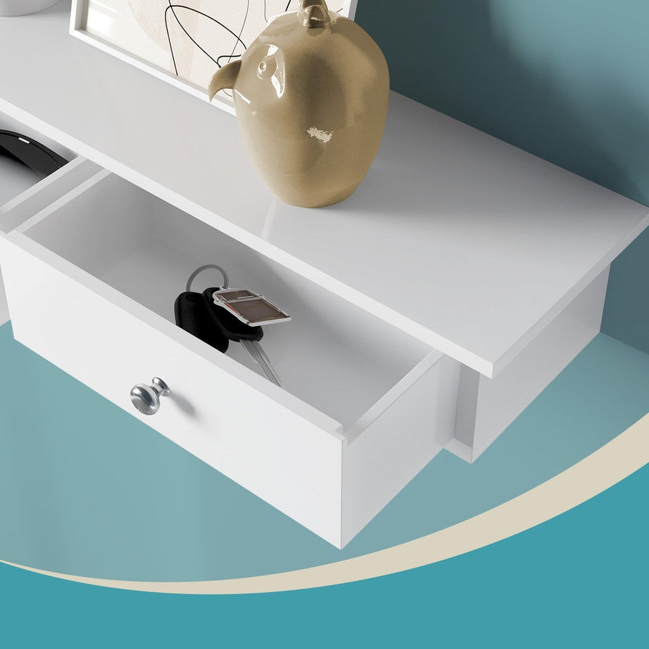 Floating Shelf – MDF – White – 3 Drawers with High Gloss Finish