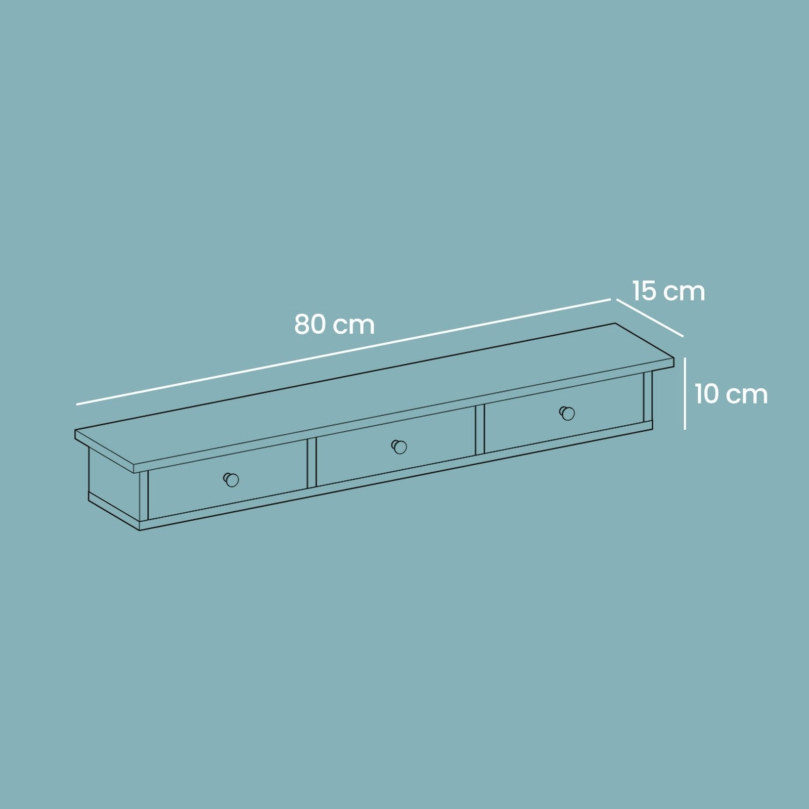 Floating Shelf – MDF – White – 3 Drawers with High Gloss Finish