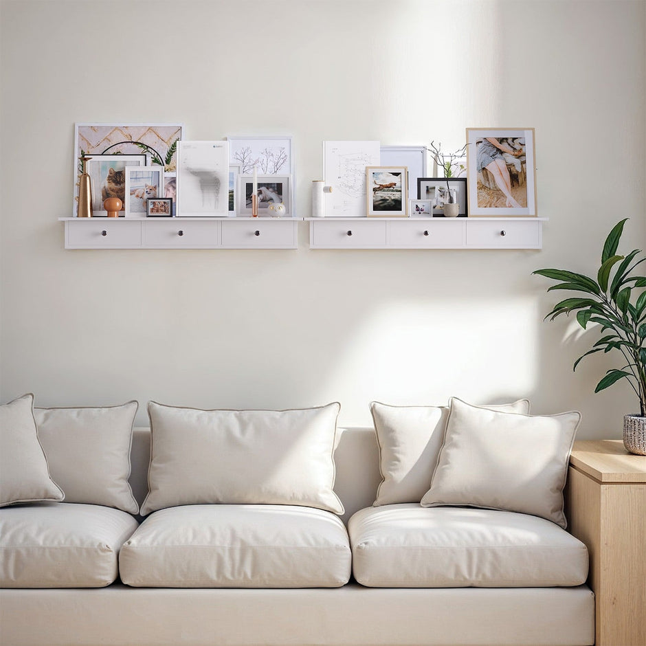 Floating Shelf – MDF – White – 3 Drawers with High Gloss Finish