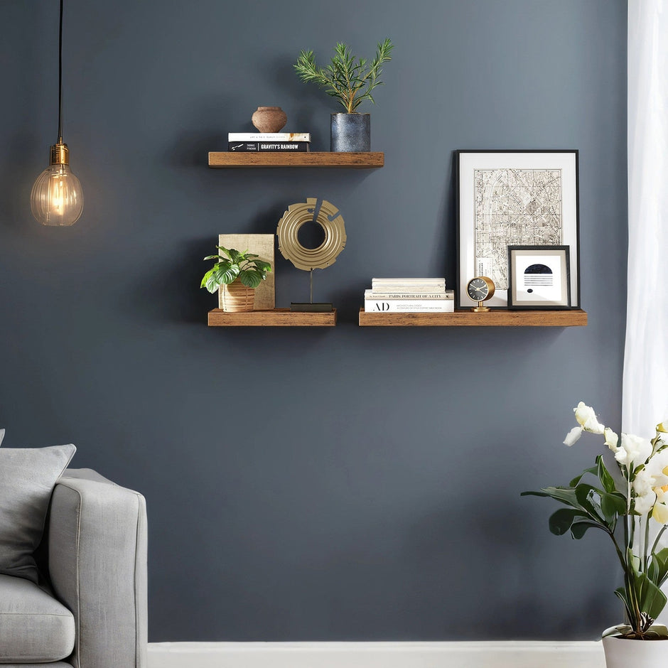 Floating Shelf – MDF – Rustic Brown – Wall Mounted Storage for Photos and Decorations