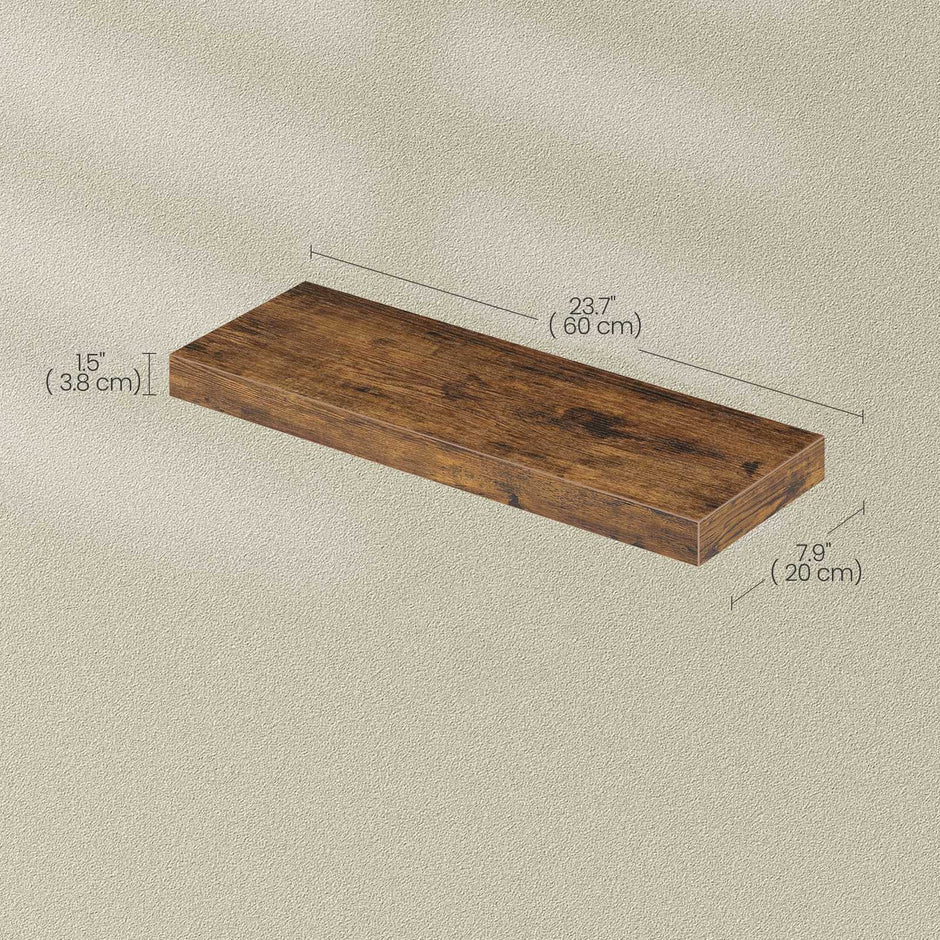 Floating Shelf – MDF – Rustic Brown – Wall Mounted Storage for Photos and Decorations