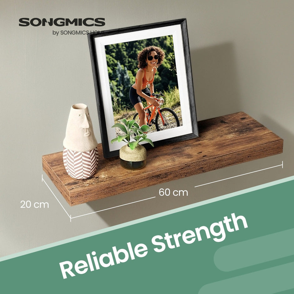 Floating Shelf – MDF – Rustic Brown – Wall Mounted Storage for Photos and Decorations