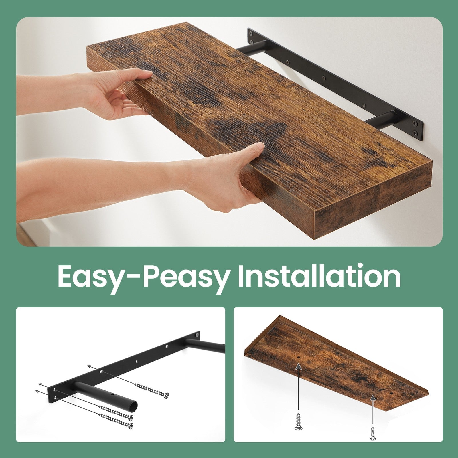 Floating Shelf – MDF – Rustic Brown – Wall Mounted Storage for Photos and Decorations