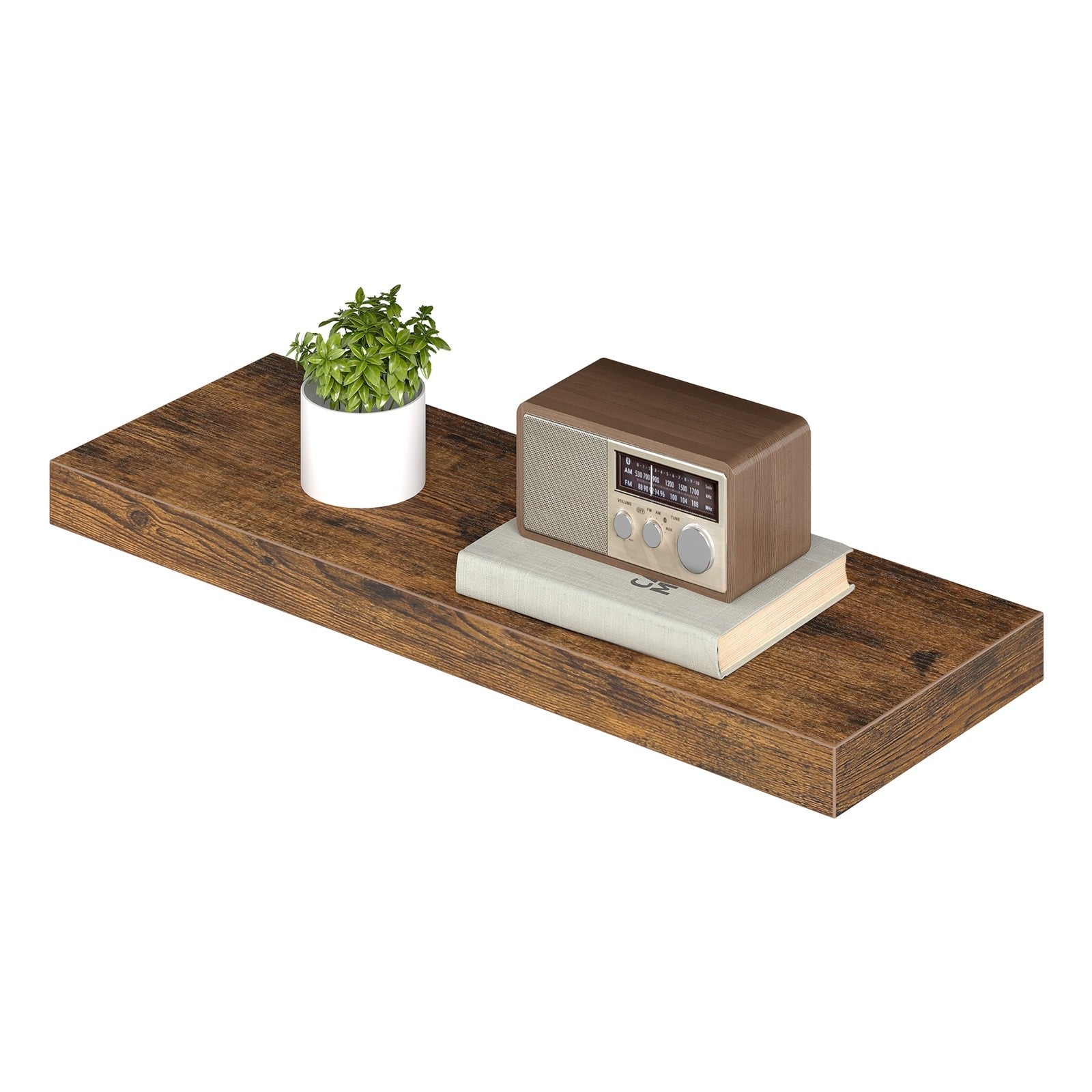 Floating Shelf – MDF – Rustic Brown – Wall Mounted Storage for Photos and Decorations
